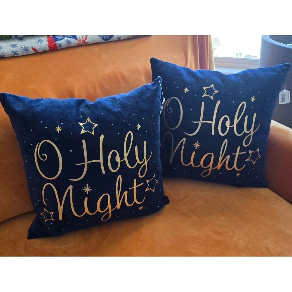 Koppers Home O‎ Holy Night Navy Blue Gold Foil Velvet Christmas Pillows Set of 2